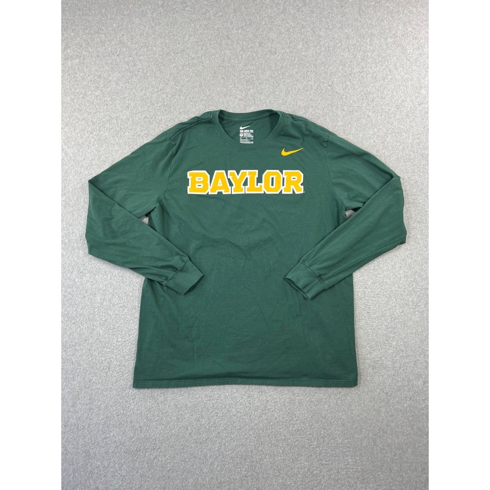 Baylor University Bears Shirt Mens XL Green BU Nike Long Sleeve Athletic Cut
